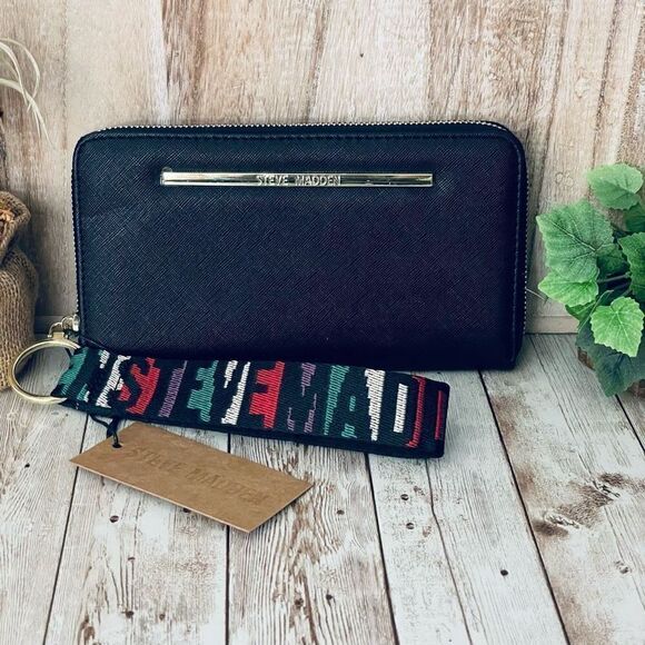 NWT Steve Madden BZIPWEB Black/Gold Zip All Around Wallet Colors Guitar Wristlet - Picture 12 of 12